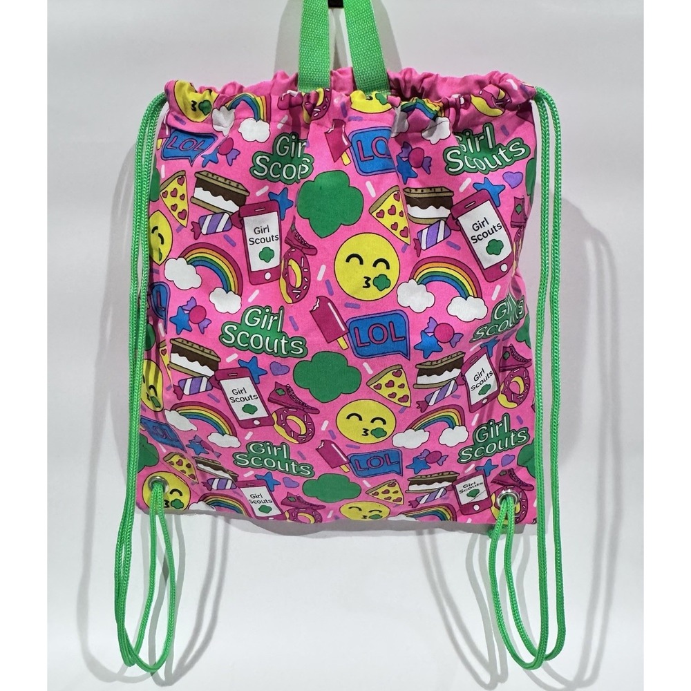 Girl Scouts Of America Hot Pink Emoji Drawstring Cinch Backpack‎ Sack Bag EUC